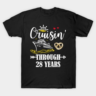 Cruising Through 28 Years Family 28th Anniversary Cruise Couple T-Shirt